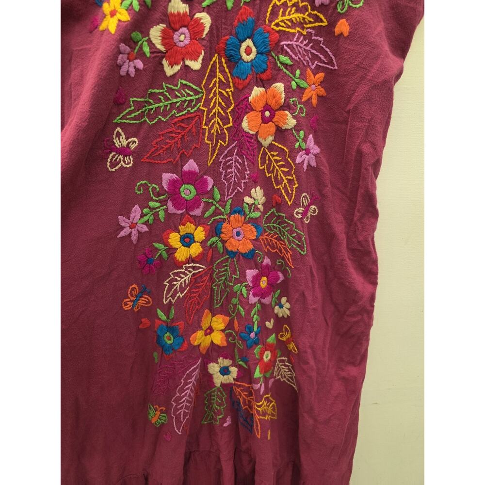 reserved Solei Womens Med/Large Mexico Embroidered Hot Pink Shift Dress - Picture 3 of 10